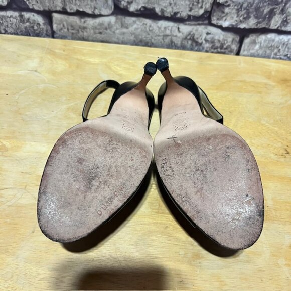 Ann Marino Black Peep Toe Slingback Leather Heels Size 6.5 - Picture 6 of 6